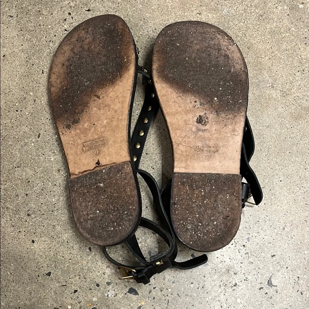 Golden Goose Black Leather Studded T-Strap Sandals - Picture 2 of 2